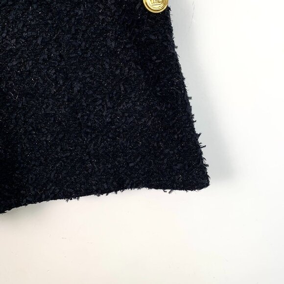 Balmain Black Textured Knit Shorts With Gold Button Detail & Side Zipper Size 34 - Picture 6 of 8